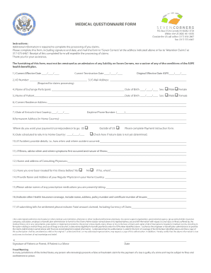 Medical Questionnaire Form