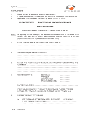 Insurance Broker Professional Indemnity Application Form