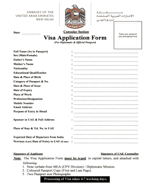 UAE Visa Application Form