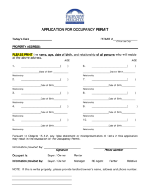 Application for Occupancy Permit