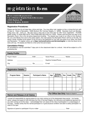 City of Fairview Heights Parks & Recreation Registration Form