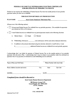 Federal Income Tax Withholding Election Certificate