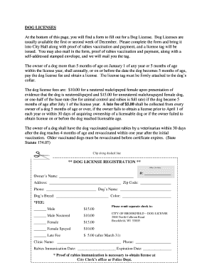 Dog License Registration Form