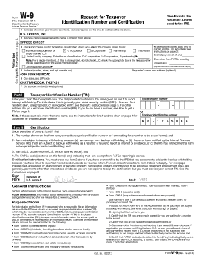 IRS Form W-9 Request for Taxpayer Identification Number and Certification