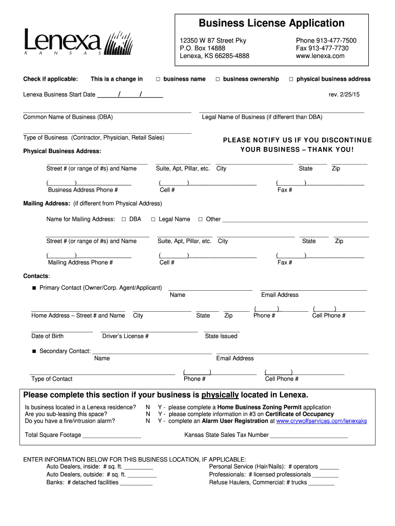 Lenexa Business License Fill Online, Printable, Fillable