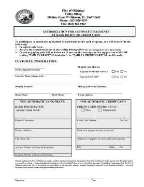 City of Oldsmar Utility Billing Authorization