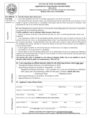 New Hampshire Absentee Ballot Application