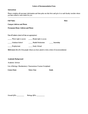 Letters of Recommendation Form