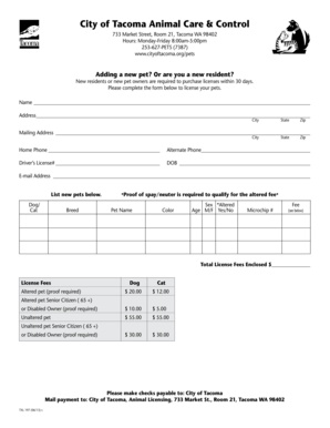Tacoma Pet License Application Form