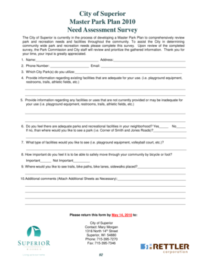 City of Superior Master Park Plan 2010 Survey