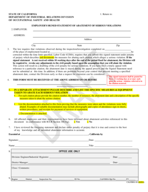California Employer's Statement of Abatement of Serious Violations