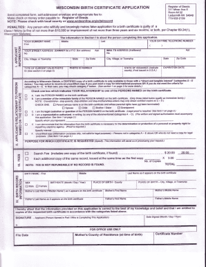 Wisconsin Birth Certificate Application