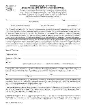 Virginia Sales and Use Tax Certificate of Exemption