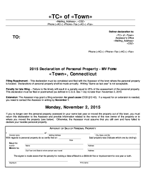 2015 Connecticut Motor Vehicle Personal Property Declaration
