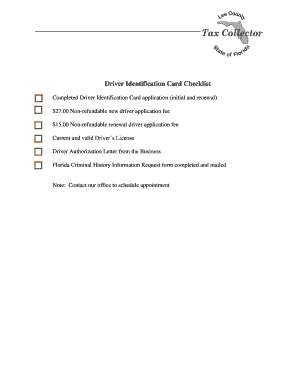 Driver Identification Card Checklist