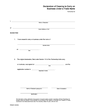 Declaration of Ceasing to Carry on Business Under a Trade Name