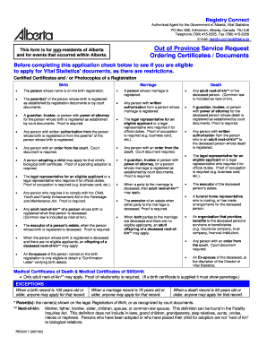 Alberta Vital Statistics Certificate Application