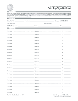 University of California Field Trip Sign-Up Sheet
