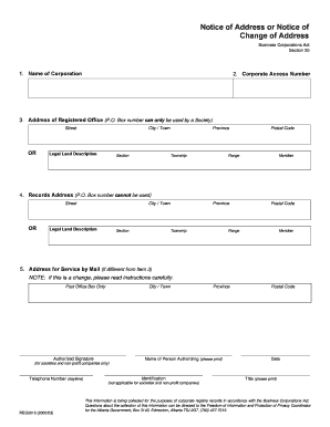 Notice of Change of Address for Business Corporations