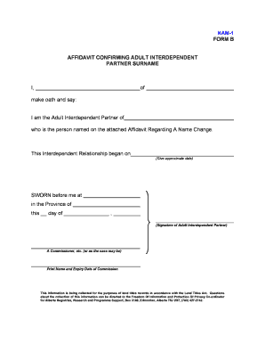 Affidavit Confirming Adult Interdependent Partner