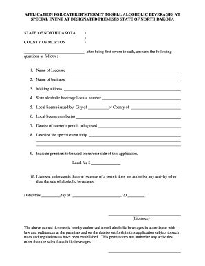 North Dakota Caterer's Permit for Alcohol Sales