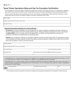 Texas Timber Operations Sales and Use Tax Exemption Certification