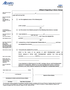 Alberta Affidavit Regarding A Name Change