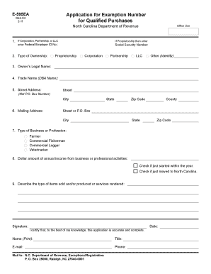 North Carolina Exemption Certificate Application