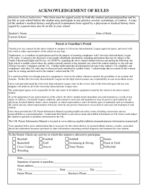 Acknowledgement of Rules Form