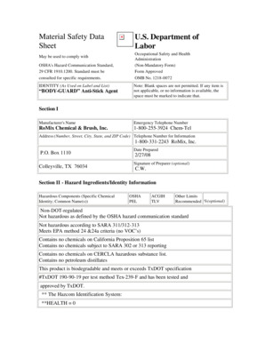 Material Safety Data Sheet (MSDS) for Anti-Stick Agent