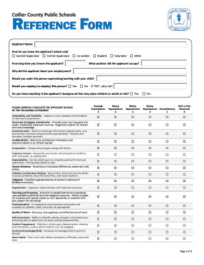 Collier County Public Schools Reference Form