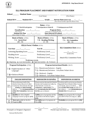 ELL Program Placement and Parent Notification Form
