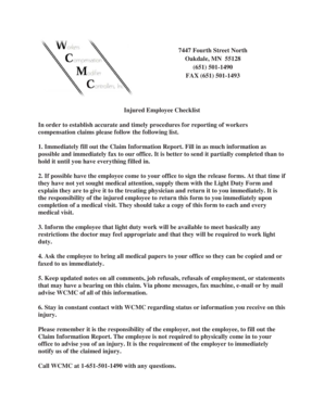 Injured Employee Checklist and Workers Compensation Forms