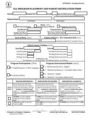 ELL Program Placement and Parent Notification Form
