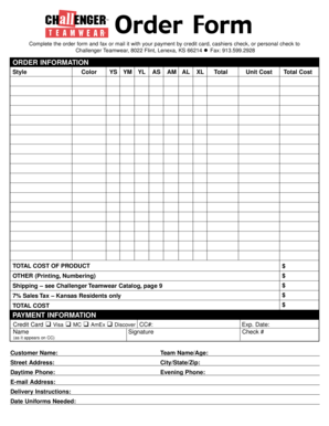 Teamwear Order Form