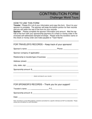 Challenger World Tours Contribution Form