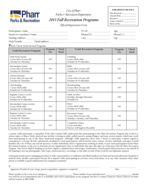 Pharr Recreation Program Registration Form