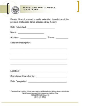 City Public Works Complaint Form
