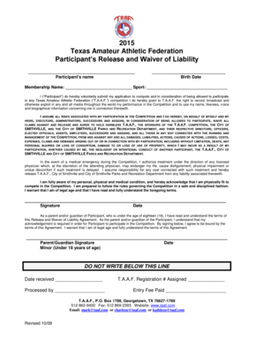 Texas Amateur Athletic Federation Waiver of Liability