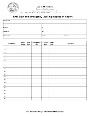 EXIT Sign and Emergency Lighting Inspection Report
