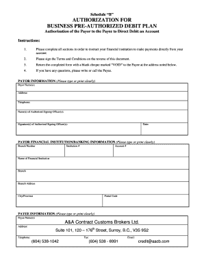 Business Pre-Authorized Debit Plan Authorization