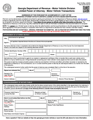 Limited Power of Attorney - Motor Vehicle Transactions