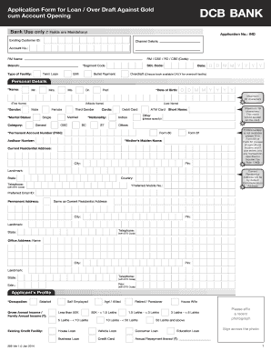 Loan Overdraft Against Gold Application Form
