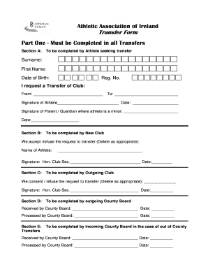 Athletic Association of Ireland Transfer Form