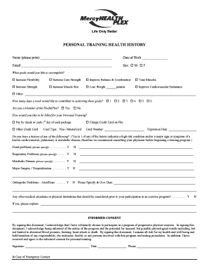 Personal Training Health History Form