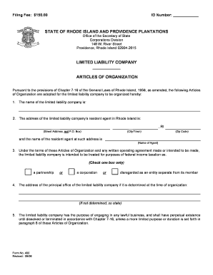 Rhode Island Articles of Organization for LLC