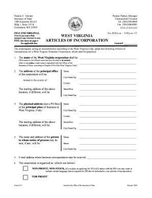 West Virginia Articles of Incorporation