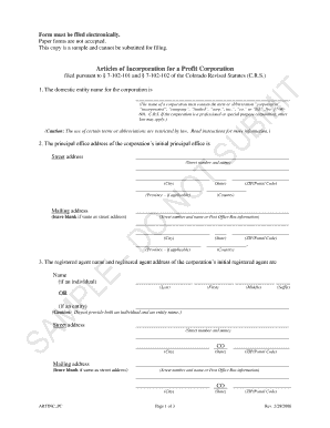 Colorado Articles of Incorporation for Profit Corporation
