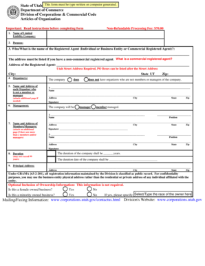 Utah Articles of Organization