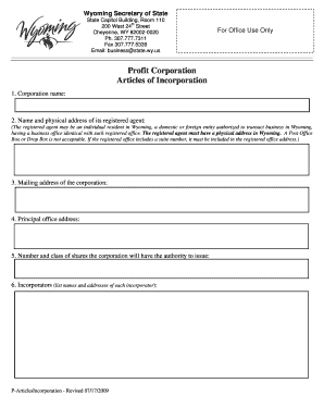 Wyoming Profit Corporation Articles of Incorporation